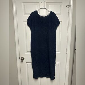 Black Crane Navy Linen Rayon Cocoon Dress With Pockets Size Small